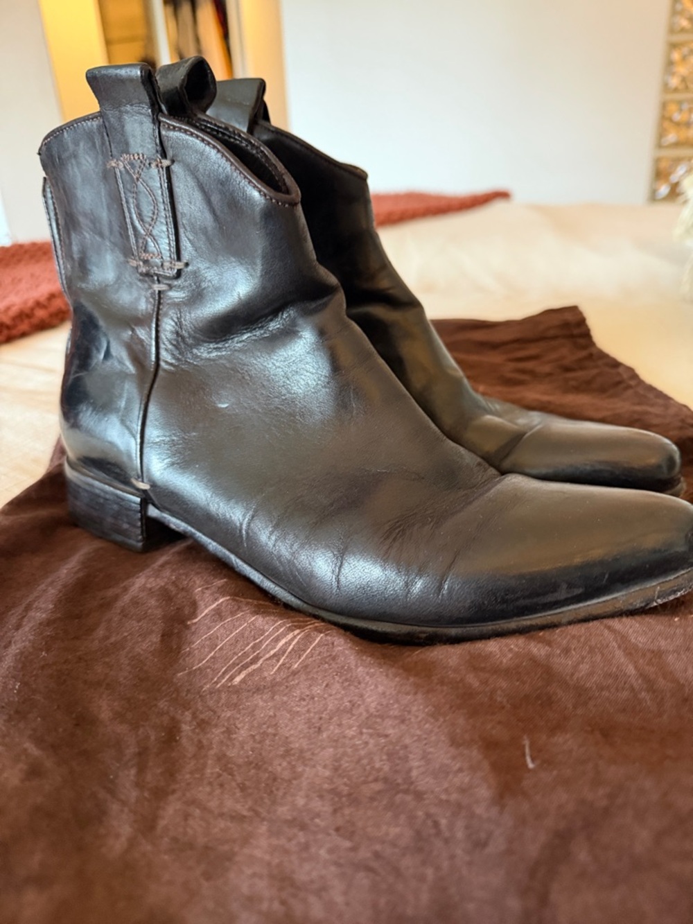 Women's Black Leather Ankle Booties - Sleek Pull-On Style